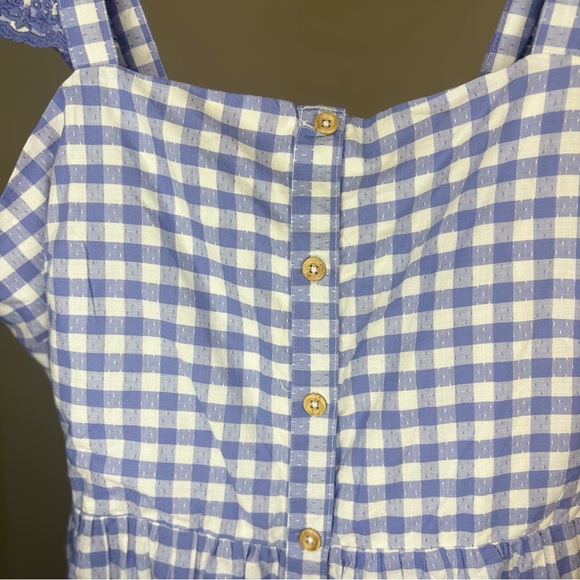 Shabby Chic Smocked Blue Gingham Embroidered Button Maxi Dress Size 14 NWT - Picture 4 of 11